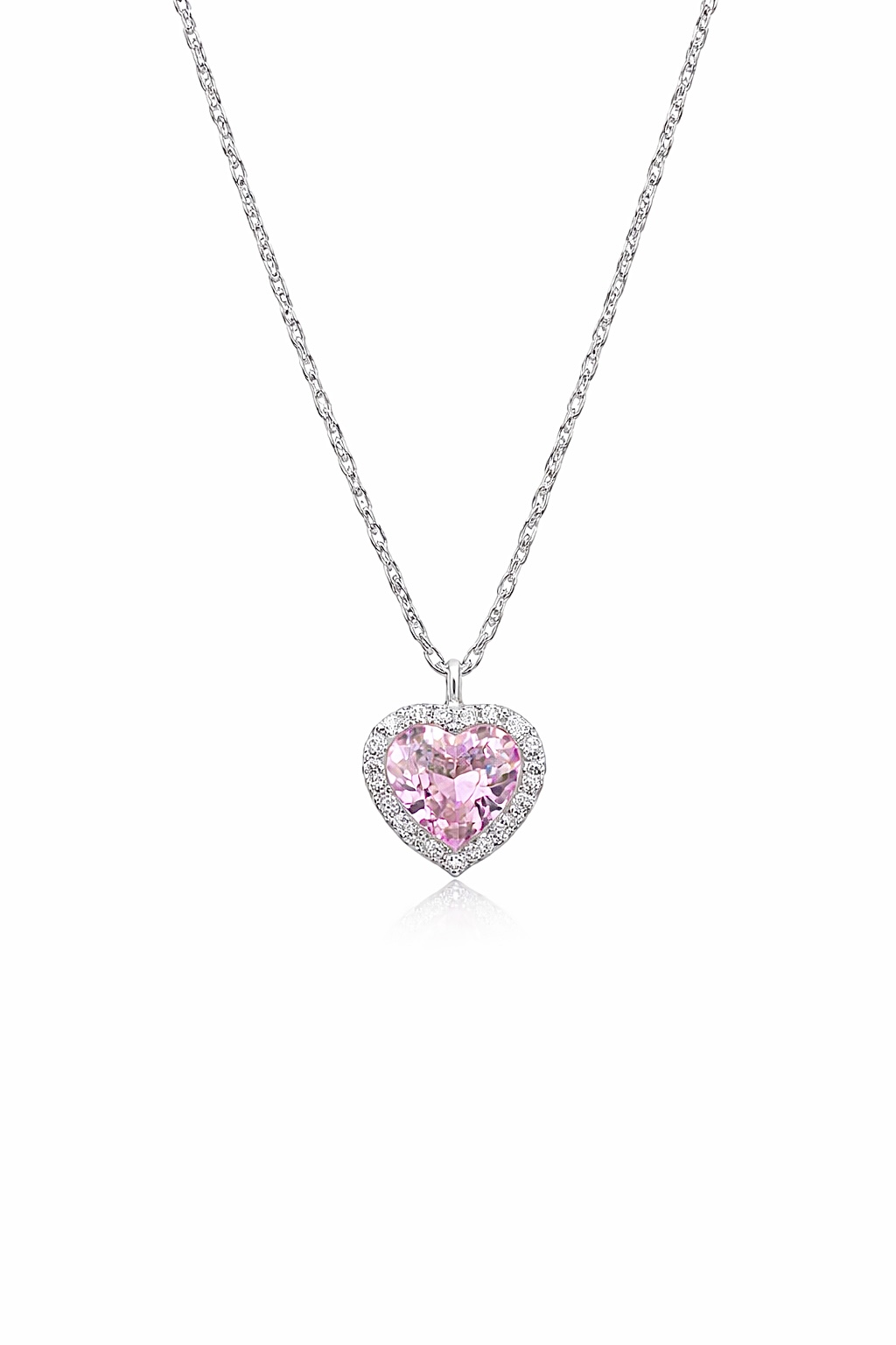 Pembe Taşlı Silver Kalp Kolye | Siminkari Özel Tasarım