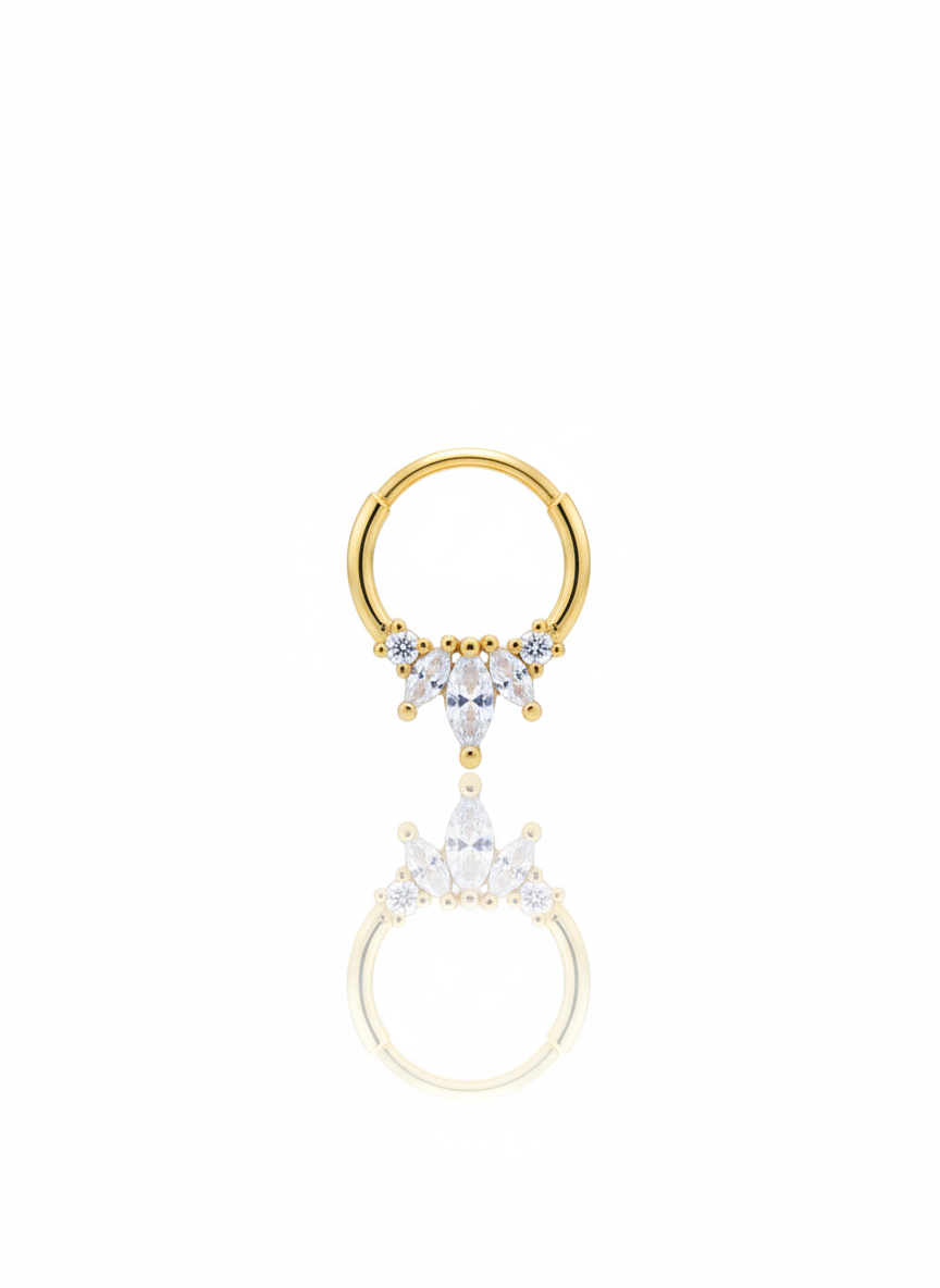 Lotus Model Damla Taşlı Gold Halka Piercing