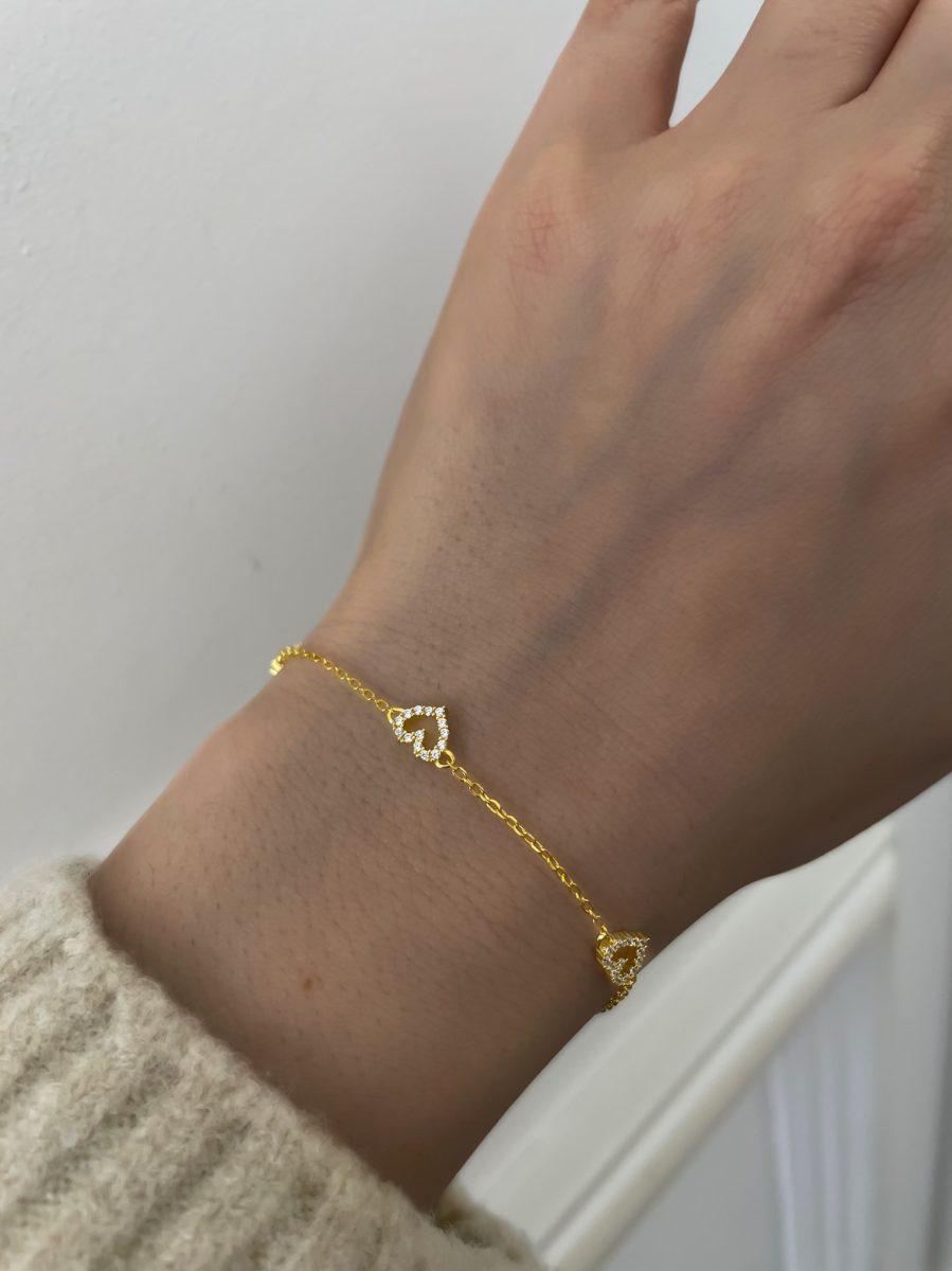 Sıralı Mini Kalp Gold Bileklik