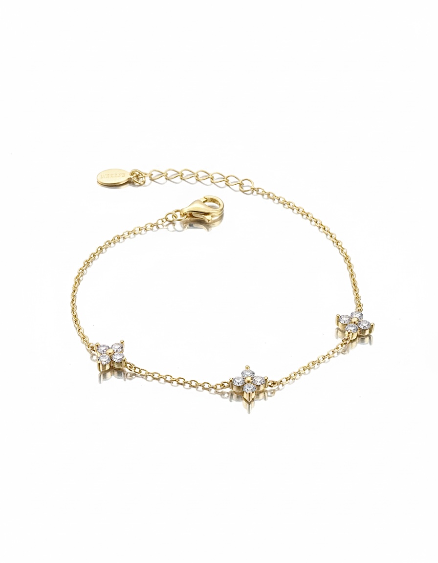 Üçlü Mini Çiçek Gold Bileklik
