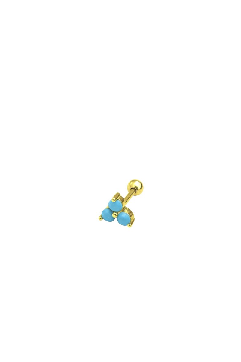 Firuze Taşlı Çiçek Gold Piercing