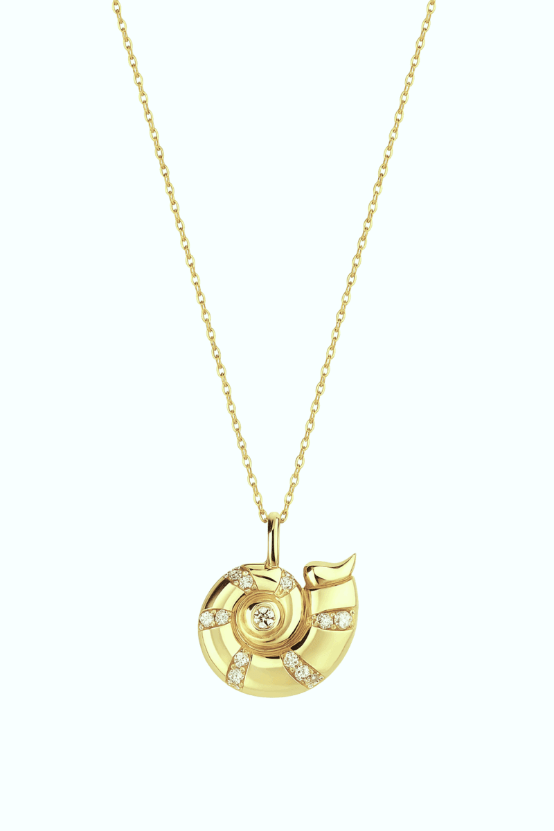 Taşlı Büyük Gold Deniz Kabuğu Kolye | New Collection