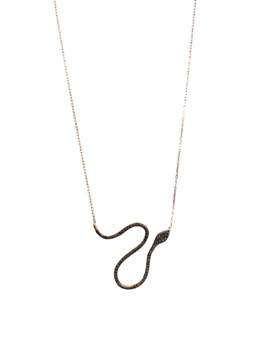 Smoky Taşlı Tasarım Yılan Kolye | Rose Gold