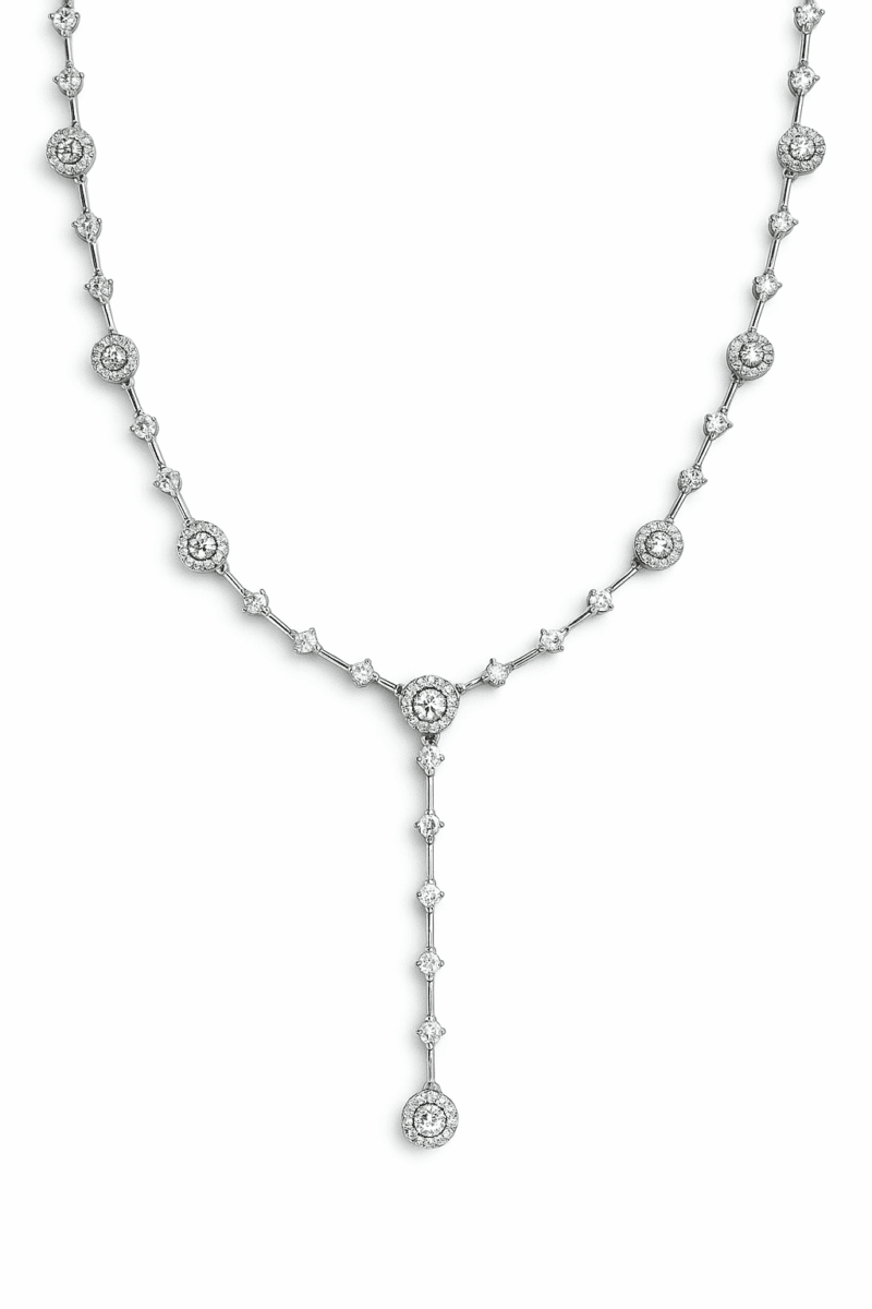 Tek Taşlı Pırlanta Montür Silver Gerdanlık | 52 cm
