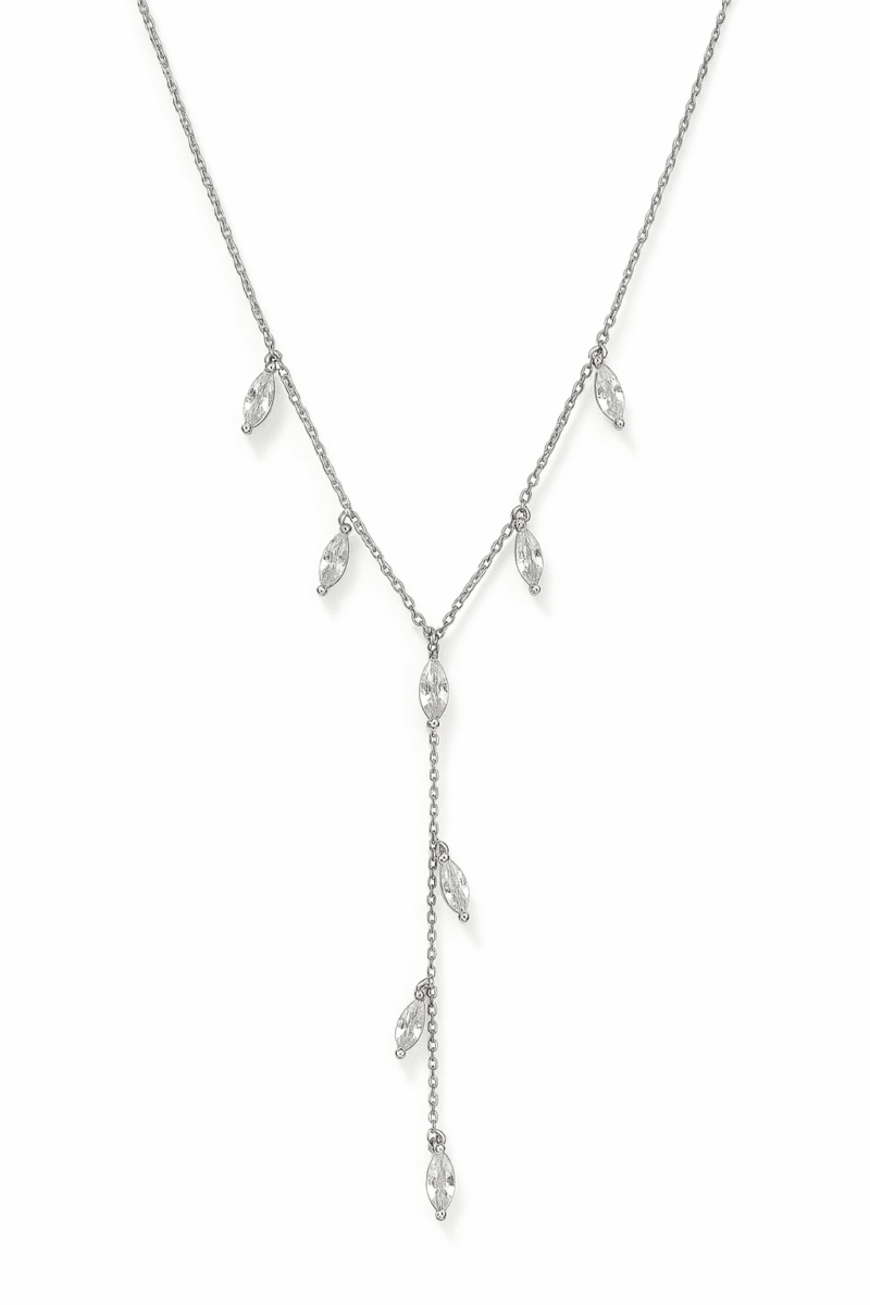 Badem Kesim Taşlı Sallantılı Silver Y Kolye