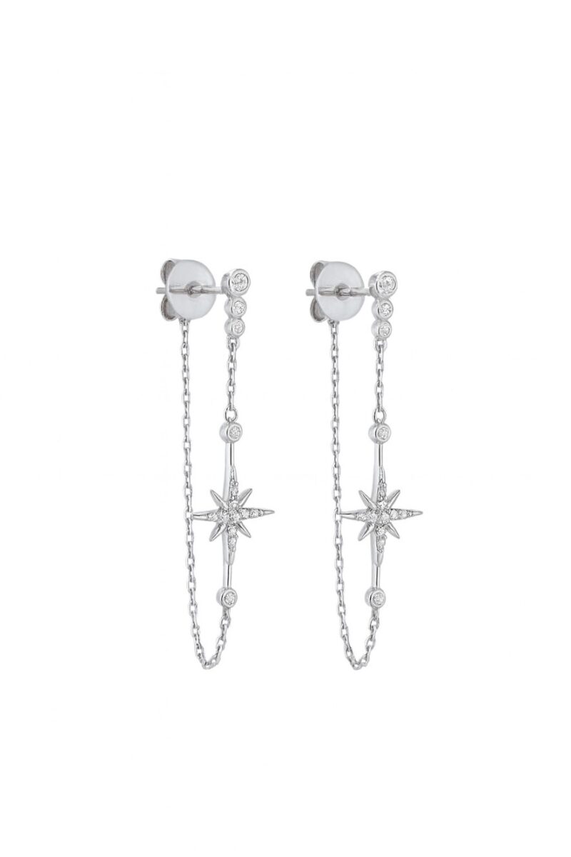 Taşlı Zincirli Kutup Yıldızı Silver Vidalı Küpe | New Collection