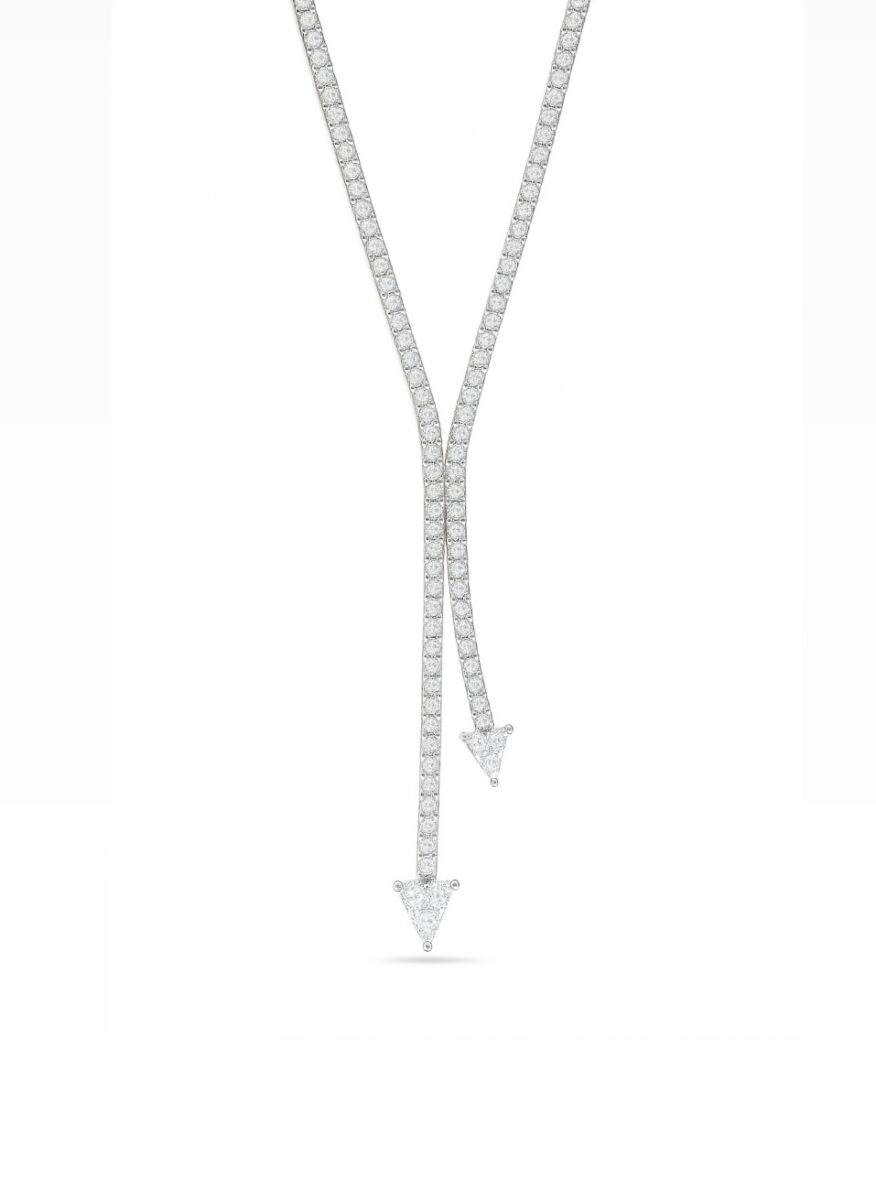 Ok Şeklinde Su Yolu Pırlanta Montür Silver Kolye | 53 cm