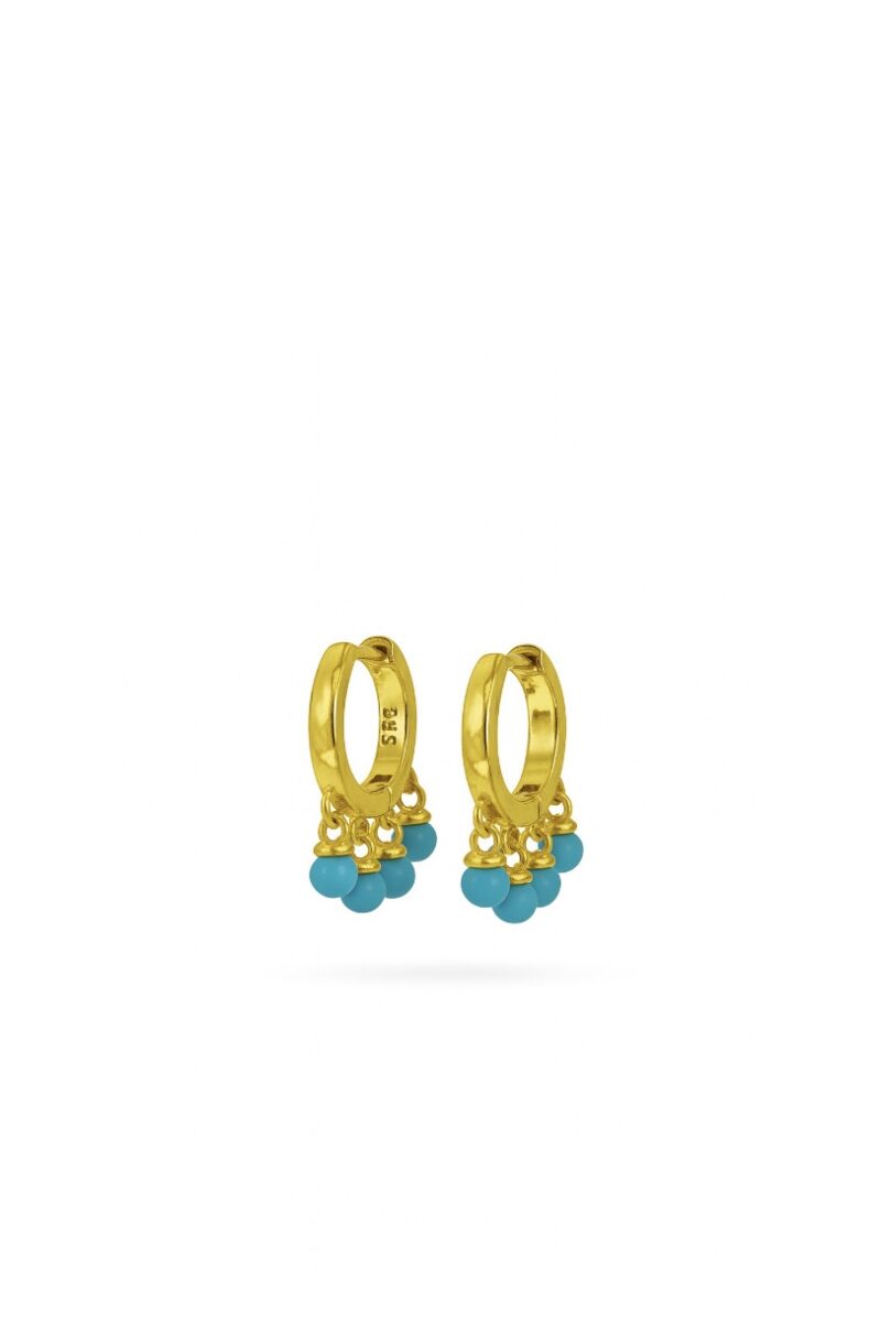 Firuze Taş Sallantılı Gold Halka Küpe