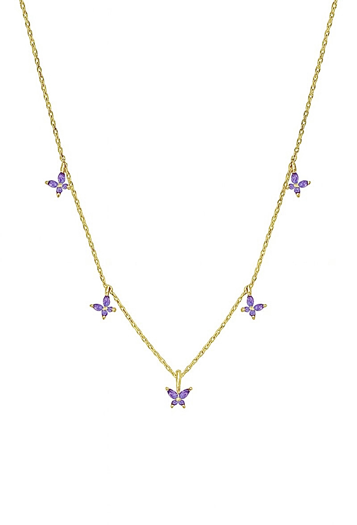Mor Kelebek Sıralı Gold Dainty Kolye | New Collection