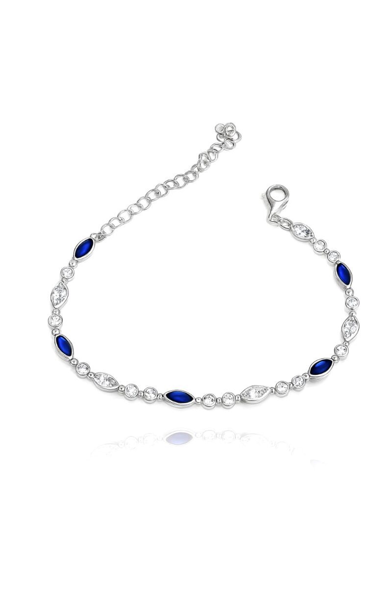 Sıralı Lacivert Taşlı Silver Bileklik