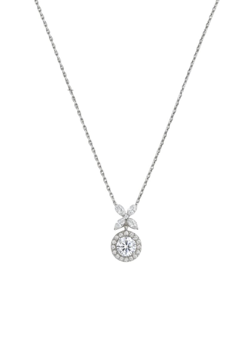 Yuvarlak Taşlı Silver Markiz Kolye | Küçük Boy