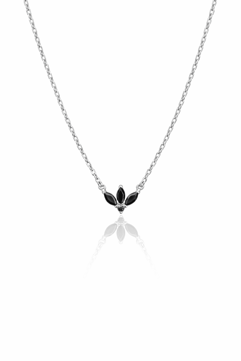 Siyah Taşlı Silver Mini Lotus Kolye