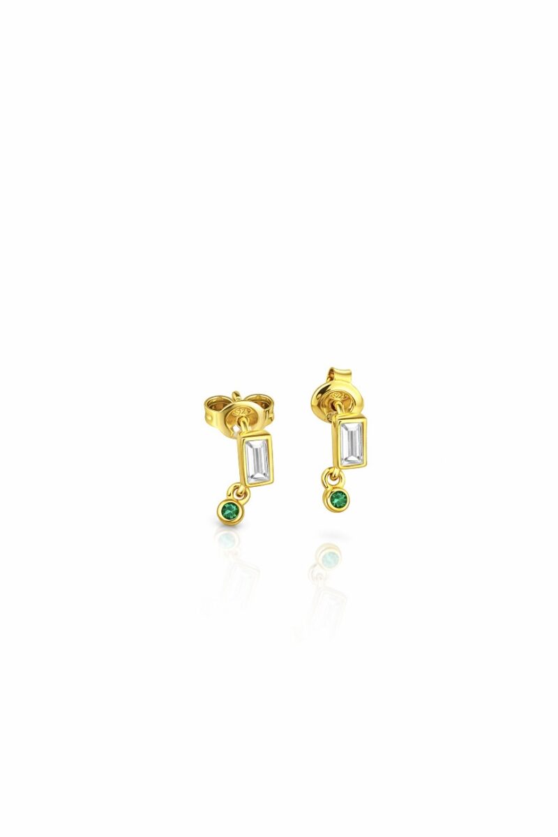 Mini Yeşil Taşlı Gold Vidalı Küpe | New Collection
