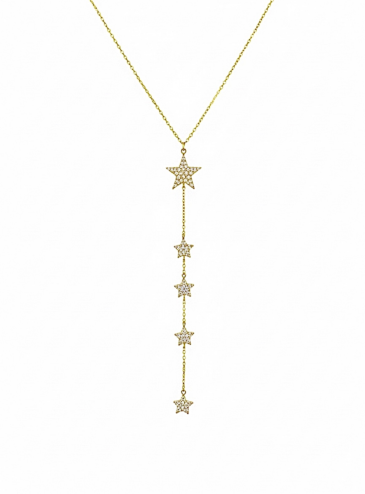 Işıltılı Yıldızlı Gold Y Kolye | New Collection