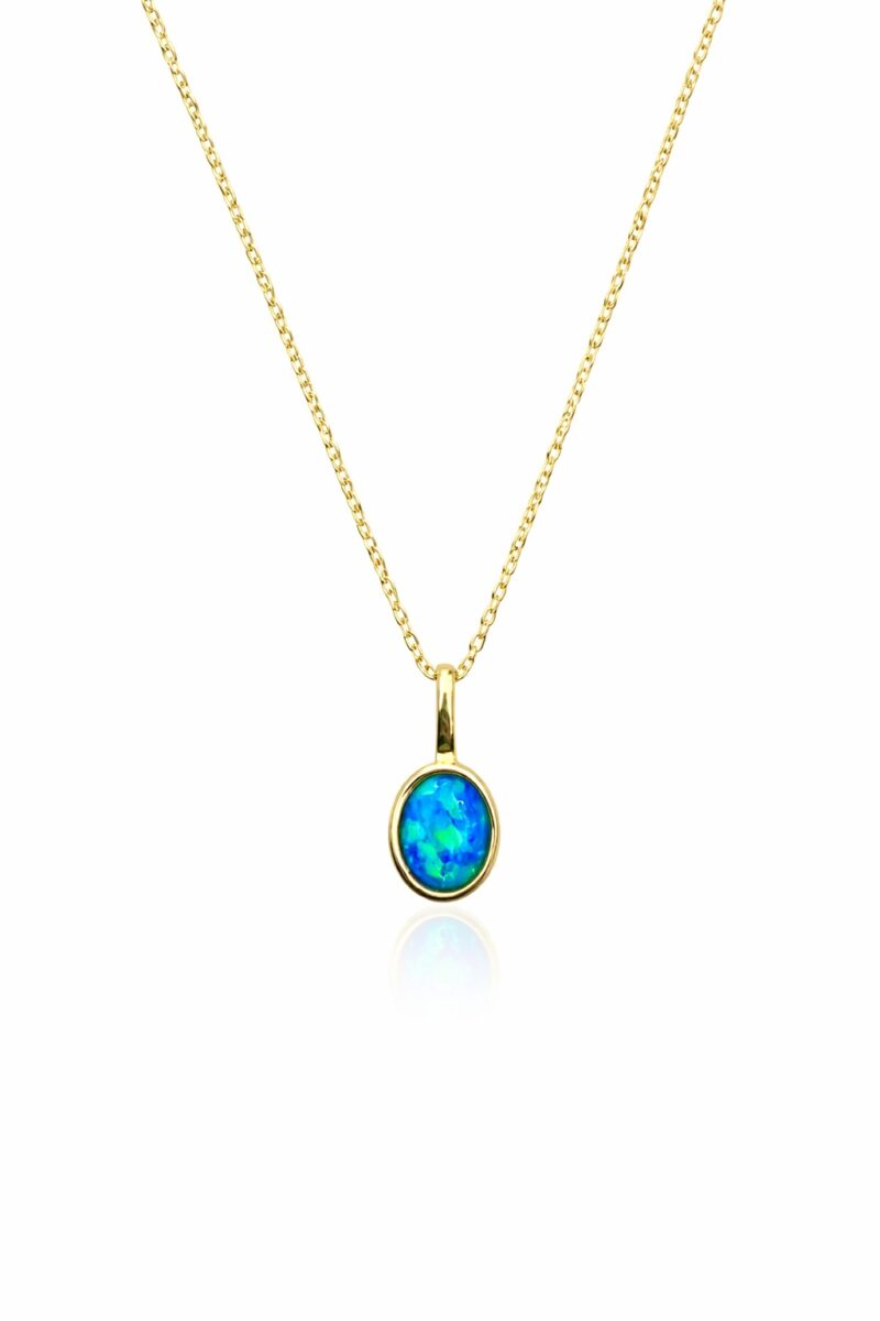 Opal Taşlı Gold Kolye