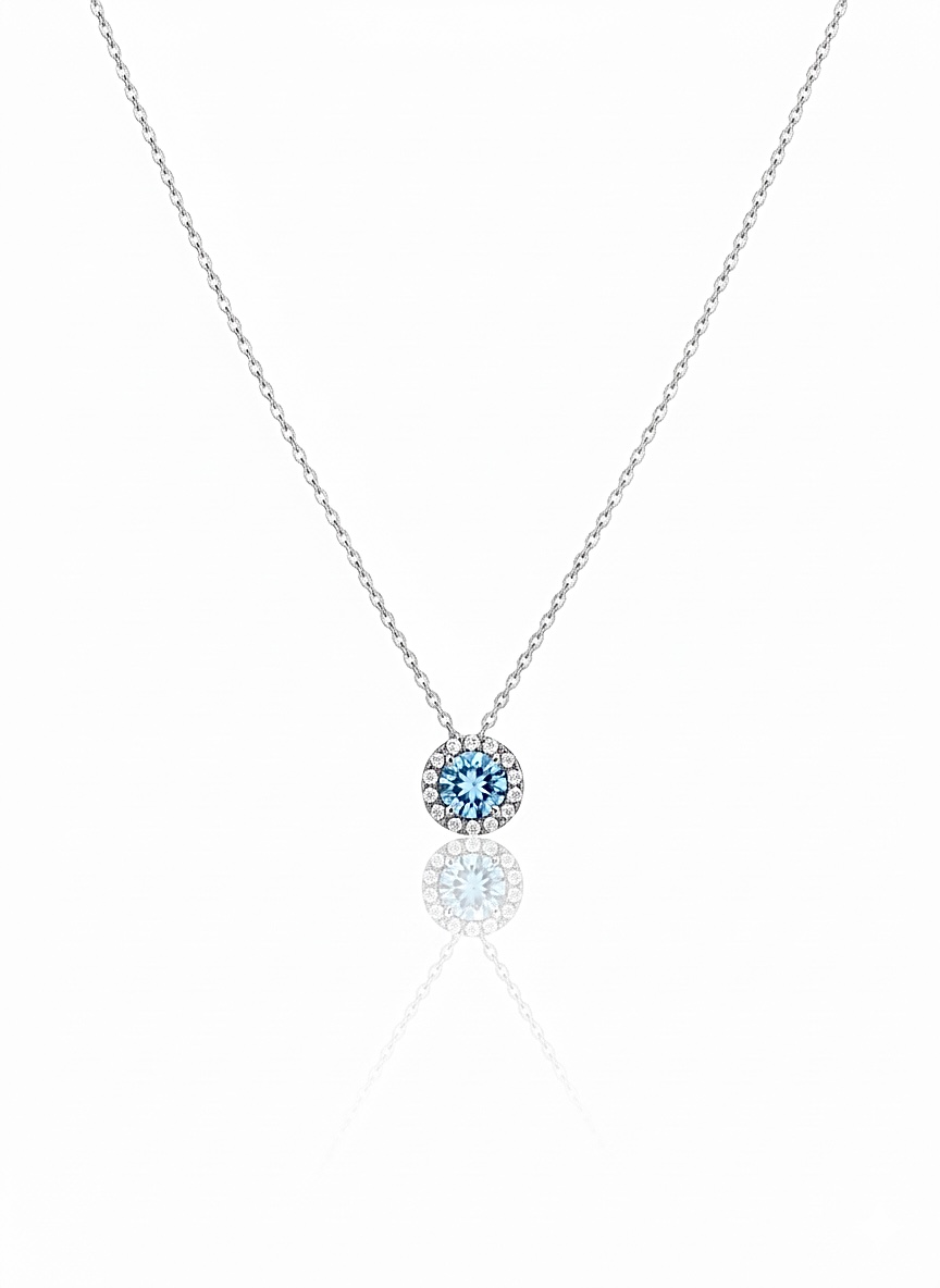 London Blue Topaz Yuvarlak Silver Tek Taş Kolye