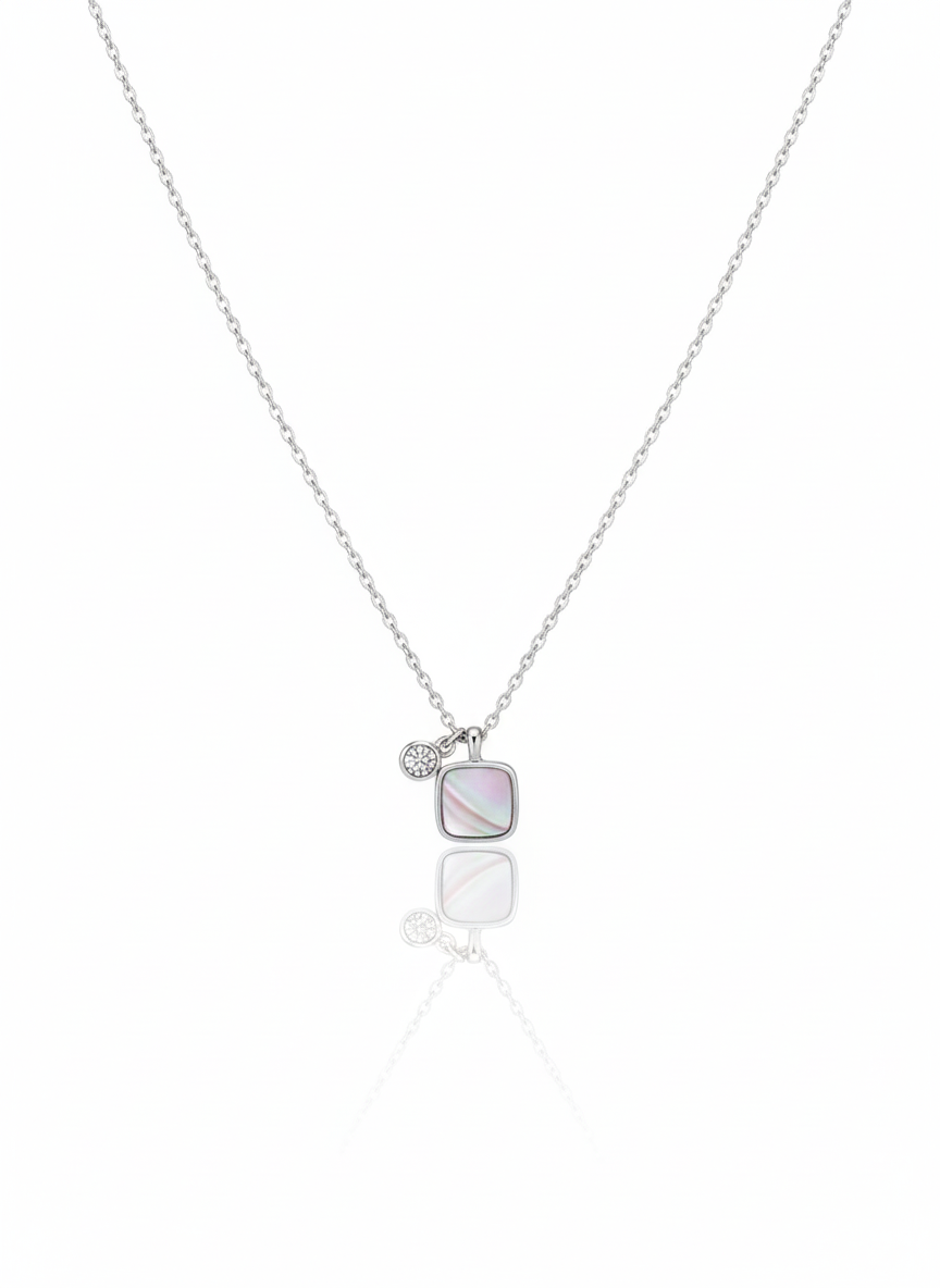 Sedefli Taşlı Silver Kolye