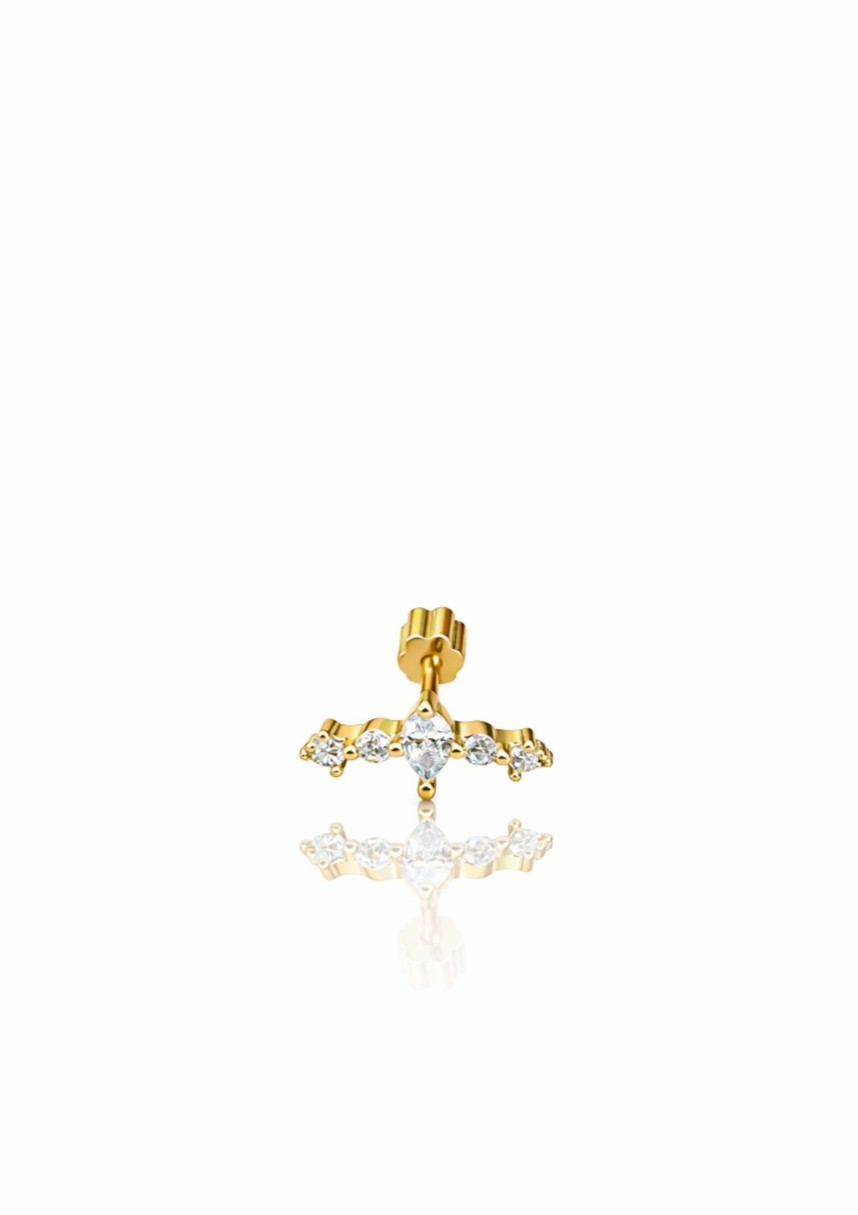 Yuvarlak Küçük Taşlı Sıralı Gold Süzme Piercing | New Collection