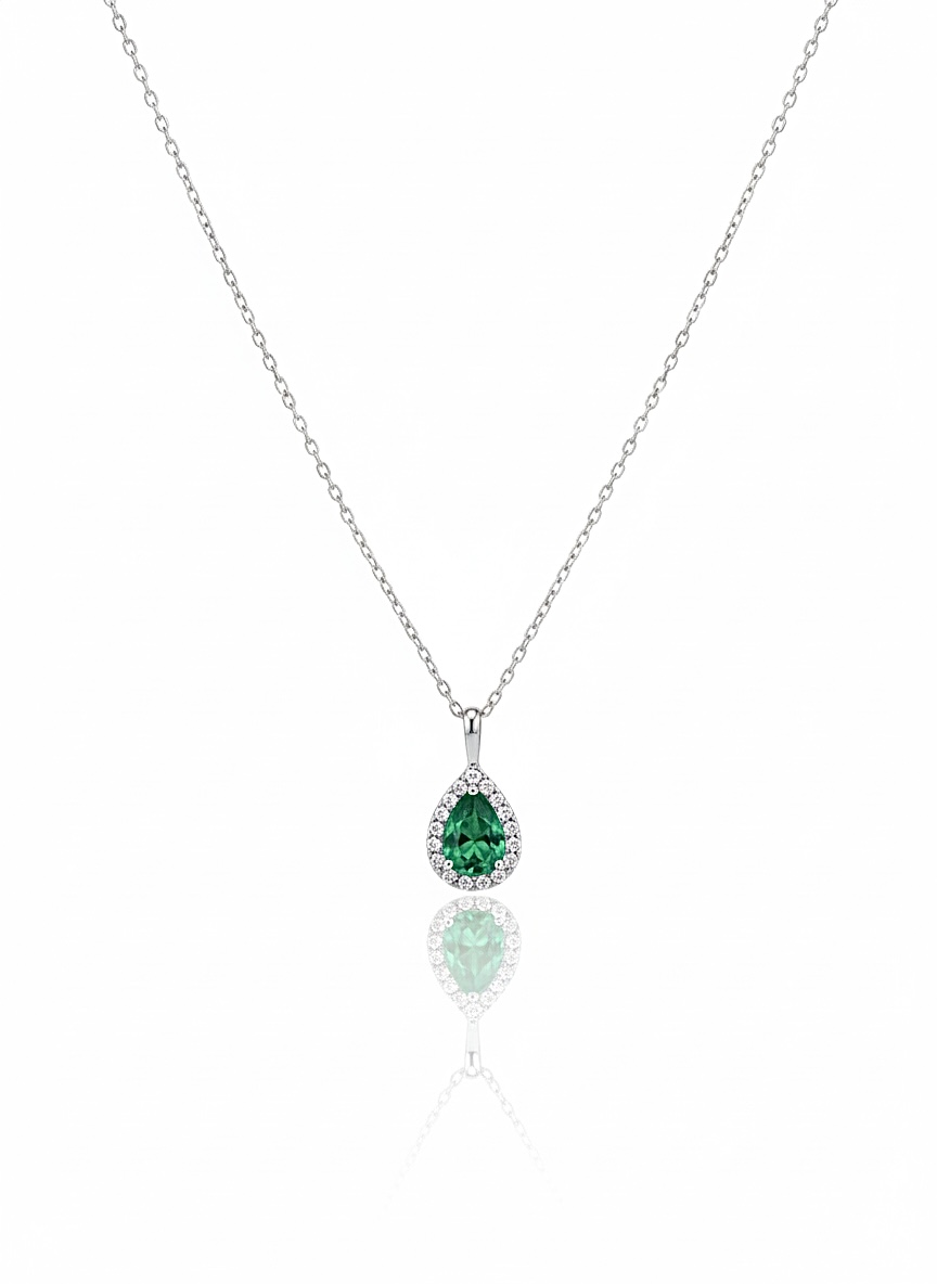 Yeşil Taşlı Silver Damla Kolye