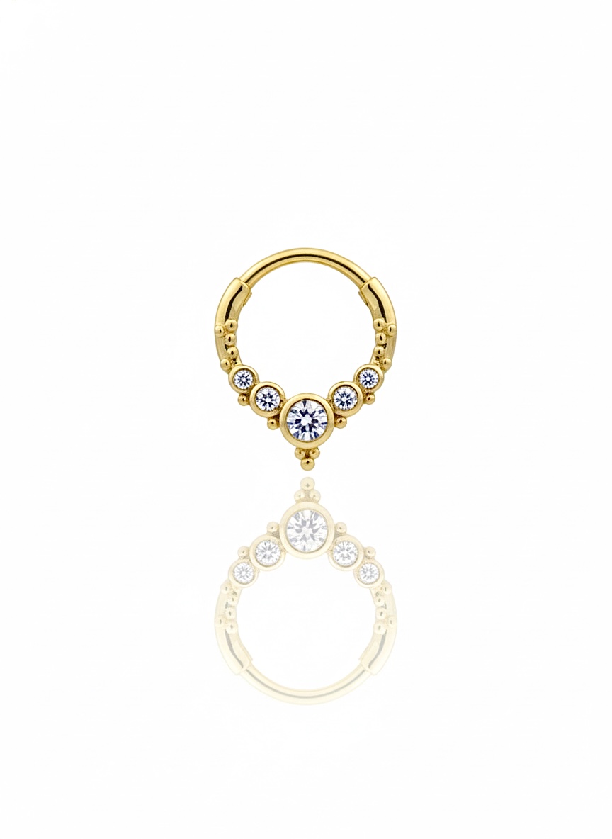 Sıralı Tohum Altı Taşlı Gold Halka Piercing