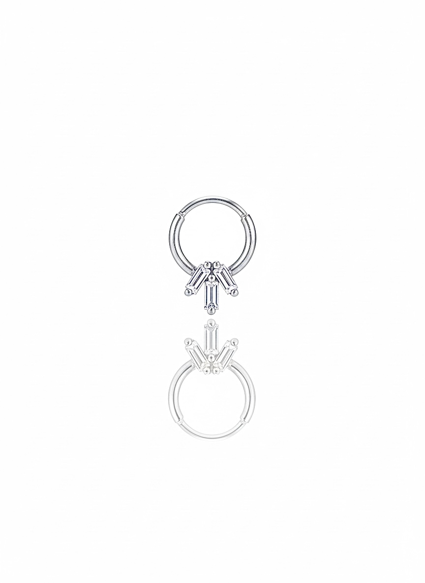 Baget Taşlı Yaprak Model Silver Halka Piercing