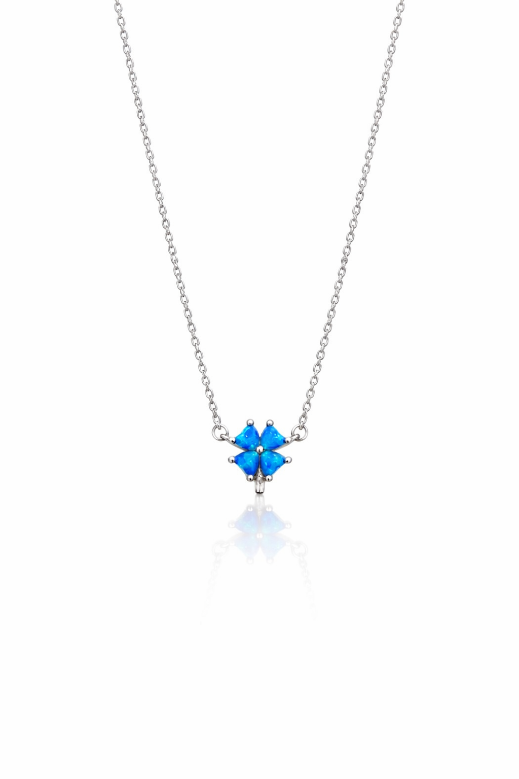 Gerçek Opal Taşlı Silver Yonca Kolye