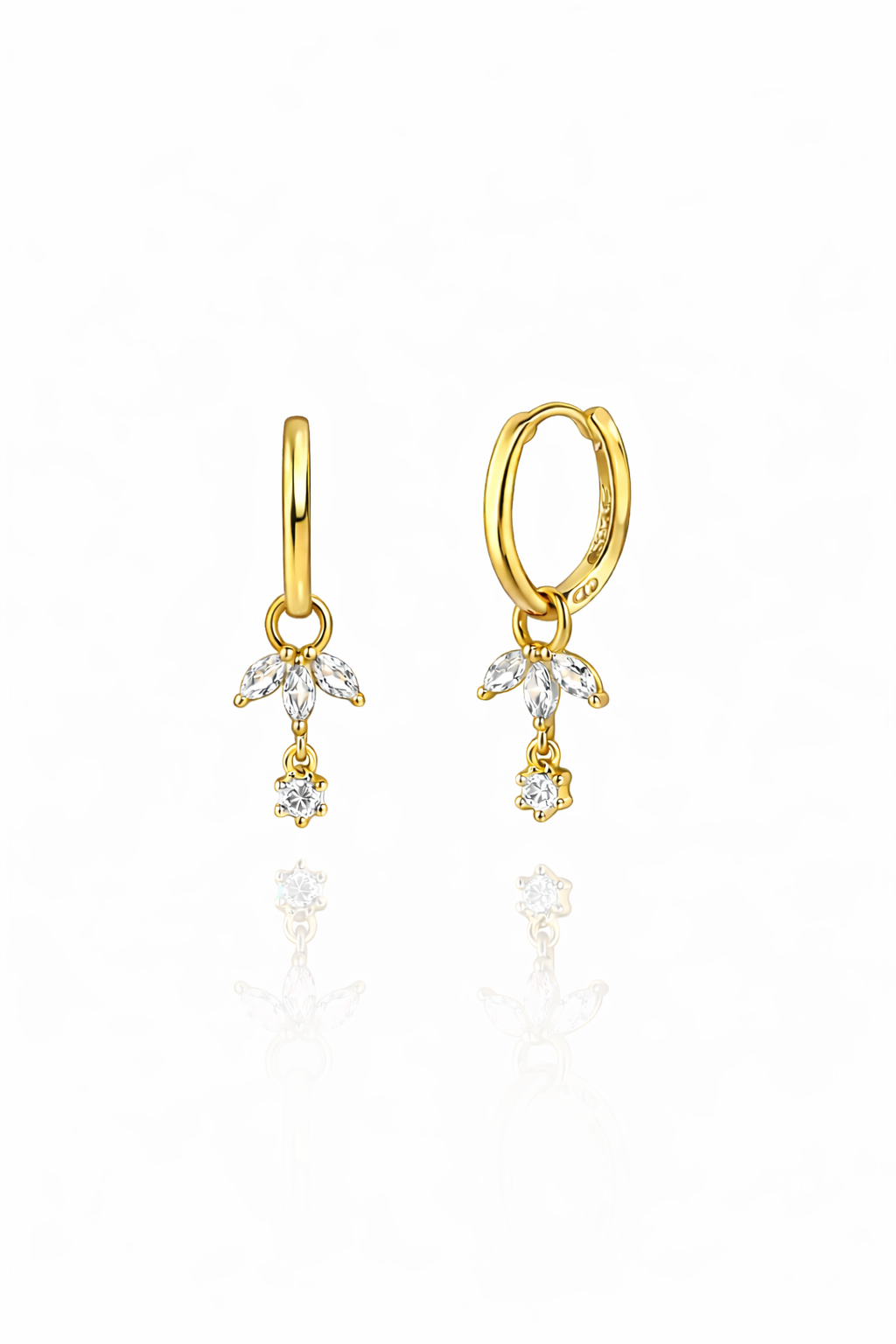 Damla Taşlı Lotus Sallantılı Minimal Gold Halka Küpe