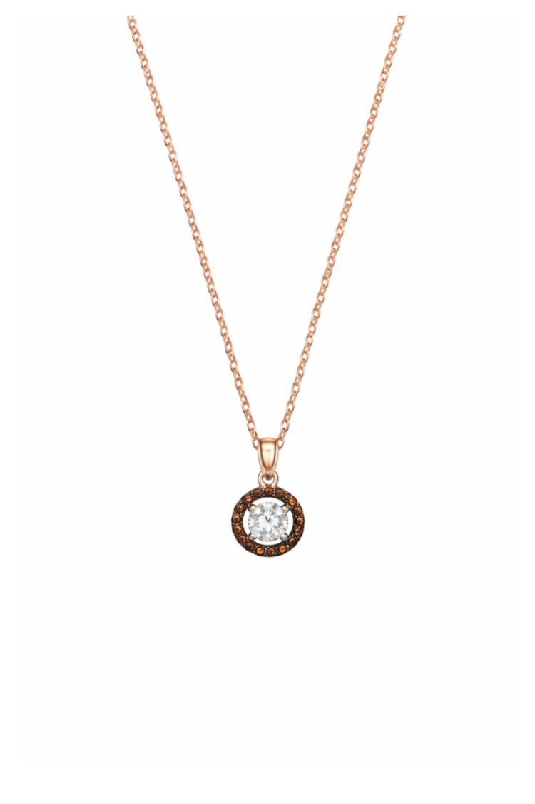 Siyah Taşlı Yuvarlak Model Tek Taş Kolye | Rose Gold