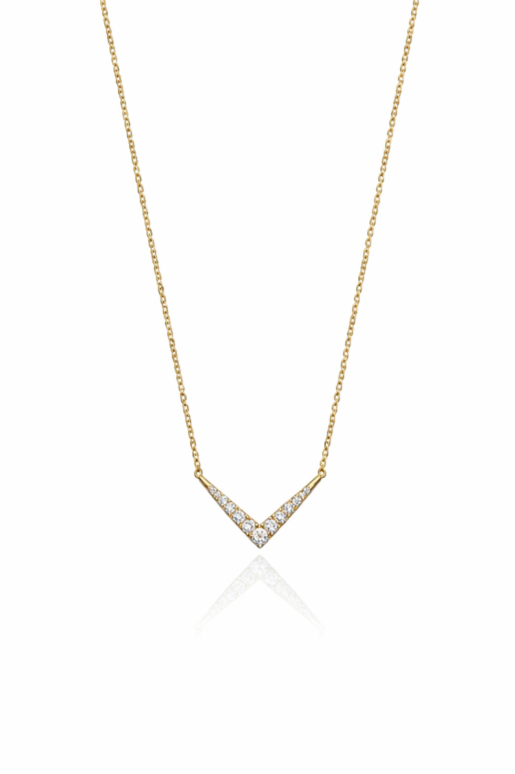 Işıltılı Taşlı V Gold Kolye | New Collection