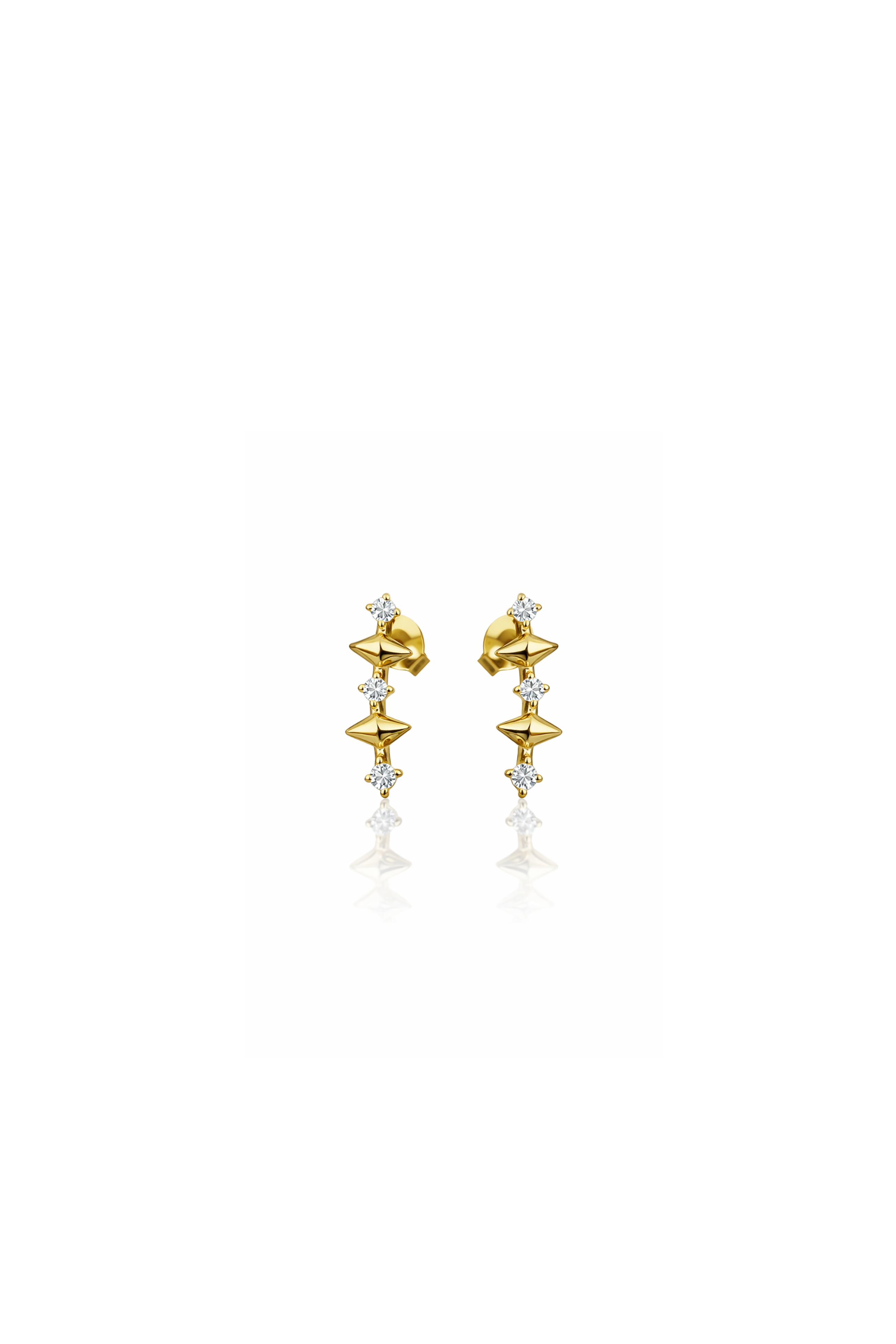 Mini Baklava Model Taşlı Vidalı Gold Küpe | New Collection