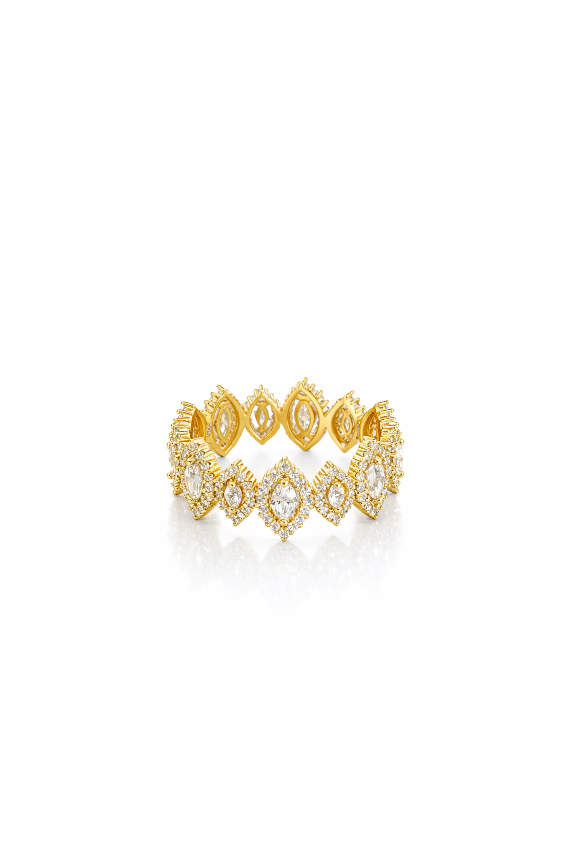 Işıltılı Badem Kesim Taşlı Taç Model Gold Yüzük | New Collection