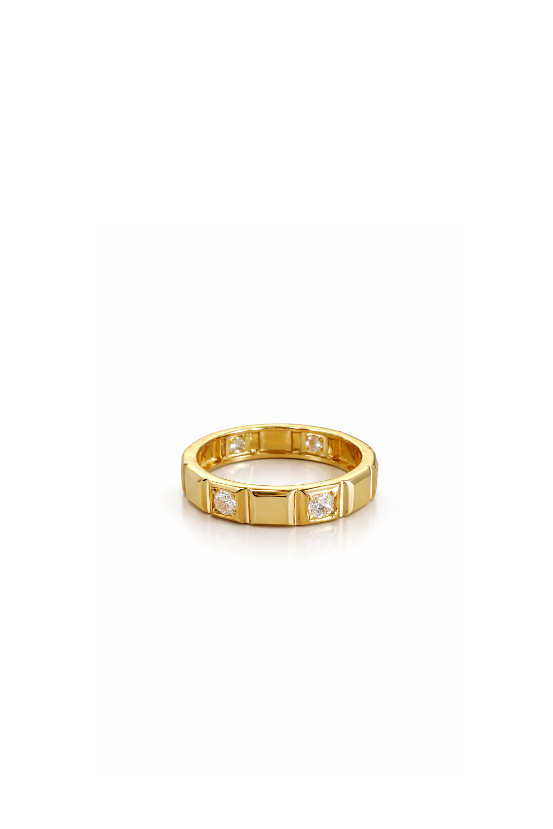 Kare Motifli Taşlı Gold Yüzük | New Collection