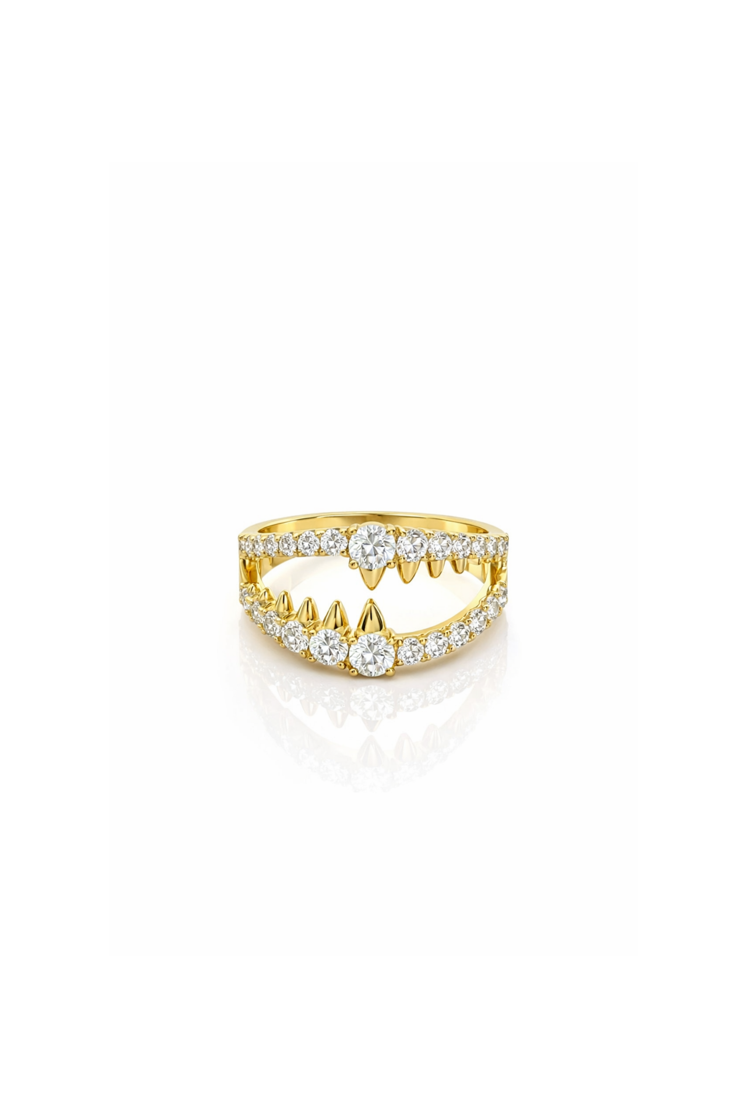 Royal Spark Işıltılı Taşlı Çift Sıra Gold Yüzük | New Collection