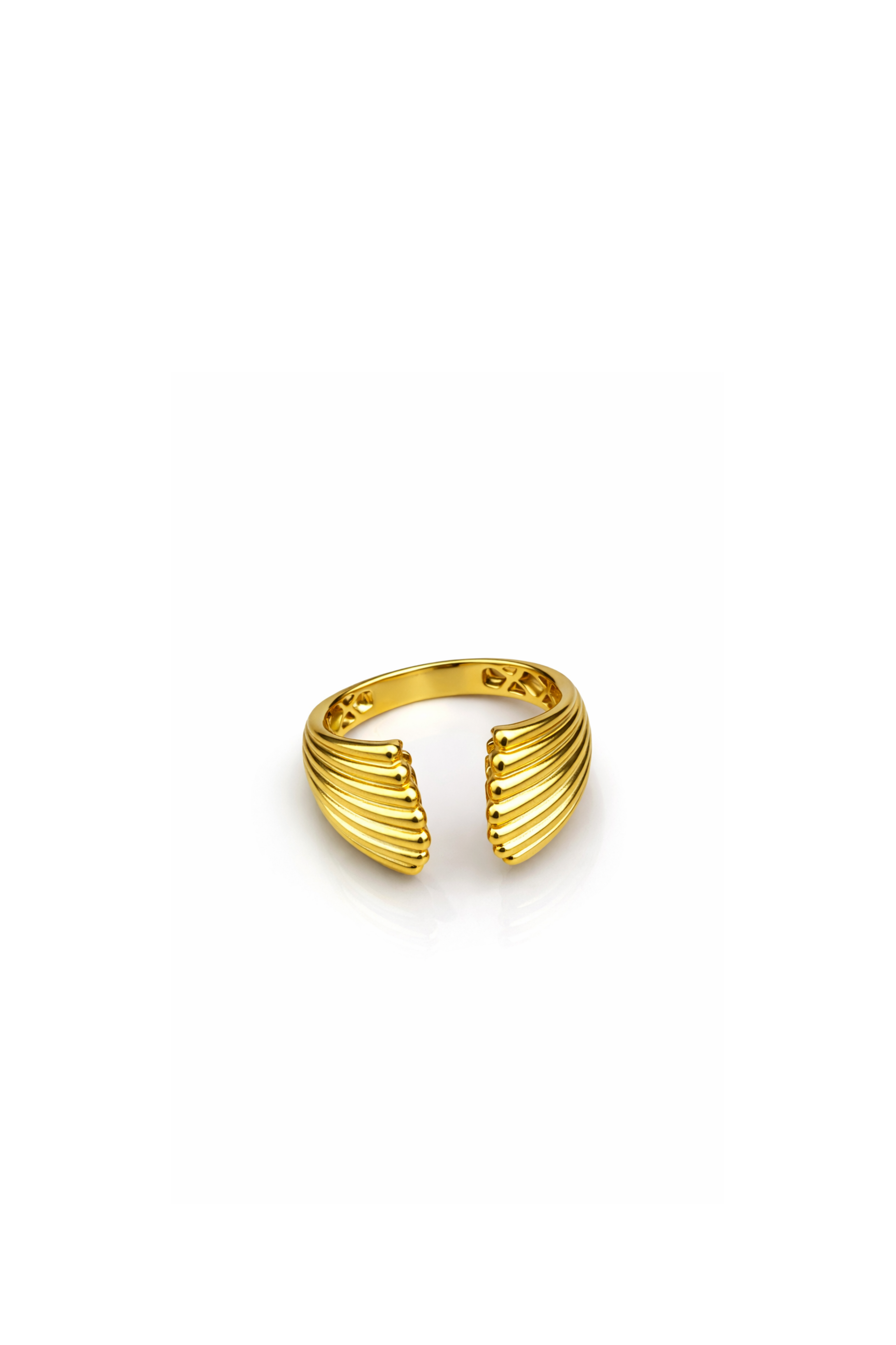 Midye Dokulu Taşsız Gold Yüzük | El İşciliği