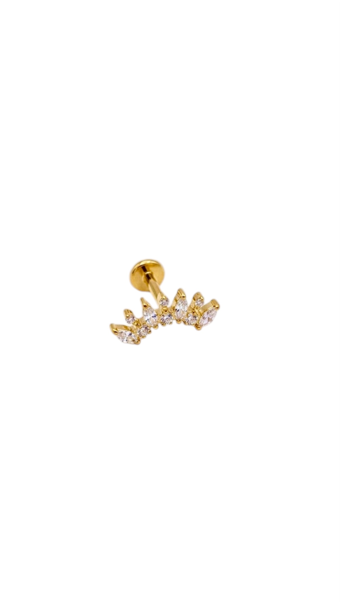 G23 Titanyum Taşlı Taç Model Piercing 6 mm x 1.2 mm Altın Rengi