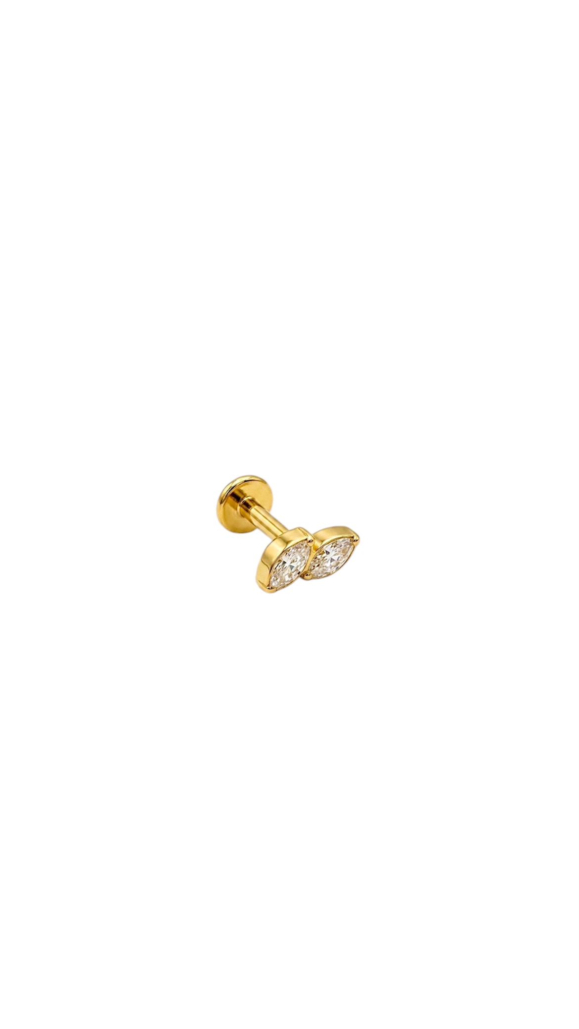G23 Titanyum İki Damla Taşlı Piercing 6 mm x 1.2 mm Altın Rengi