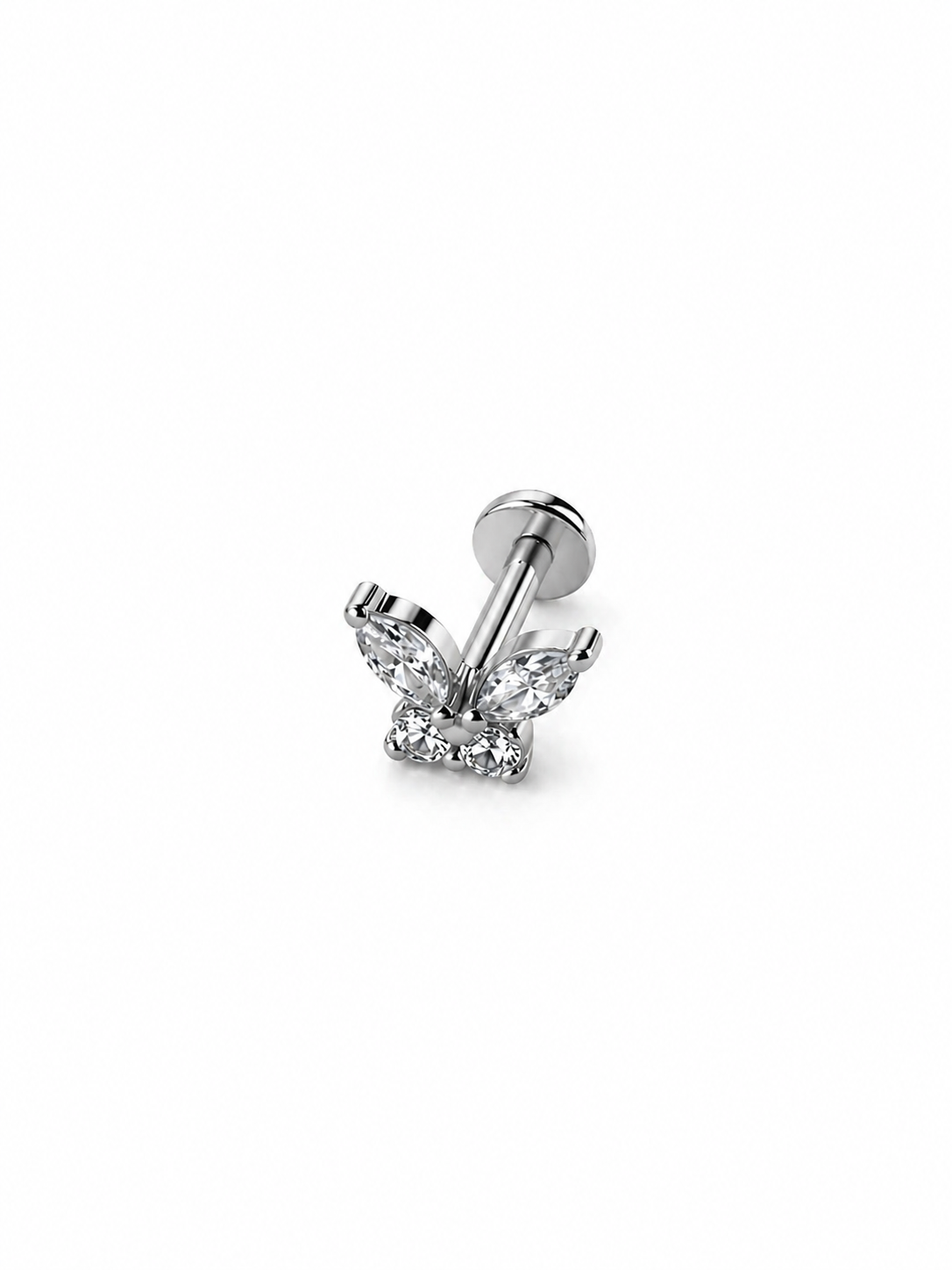 G23 Titanyum Taşlı Kelebek Piercing 6 mm x 1.2 mm Gümüş Rengi
