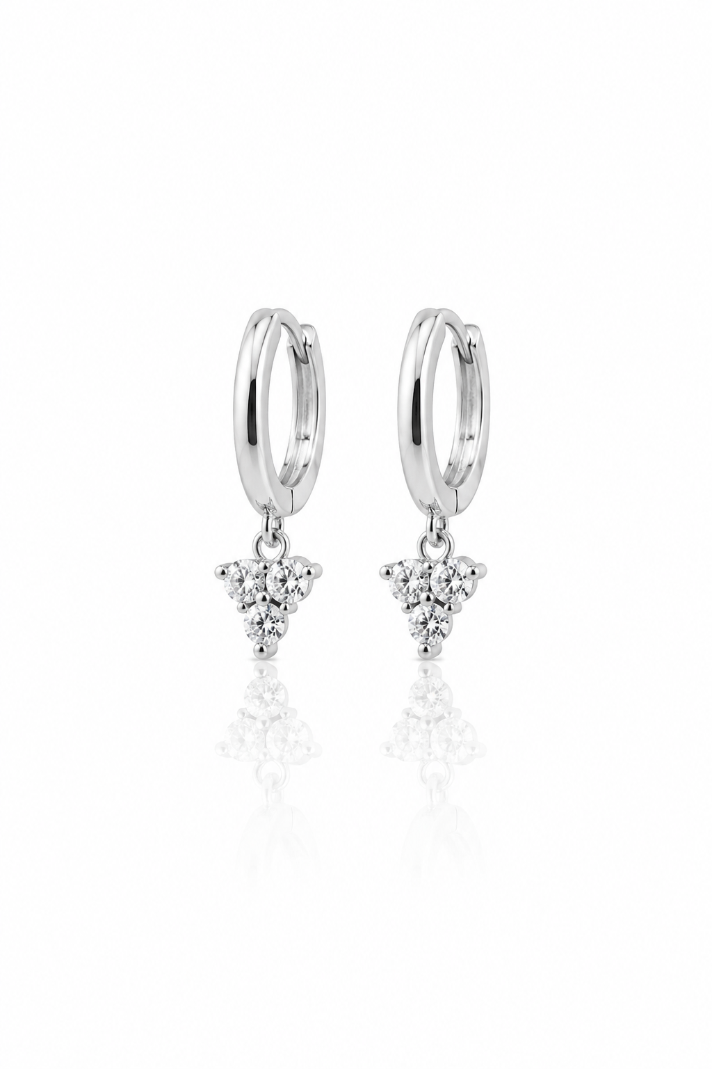 Üç Taşlı Sallantılı Halka Küpe Silver