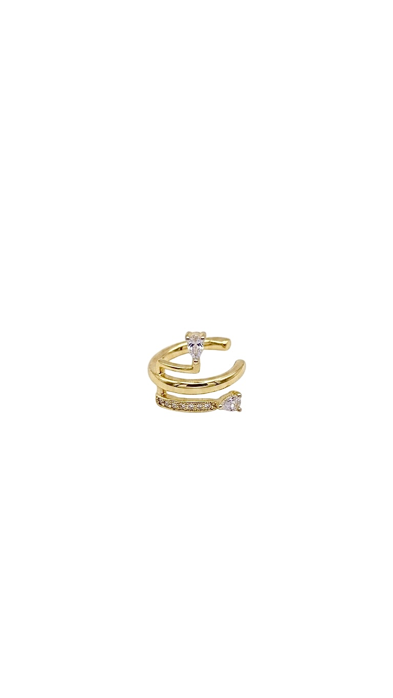 Üç Sıra Işıltılı Taşlı Gold Kıkırdak Küpesi Ear cuff