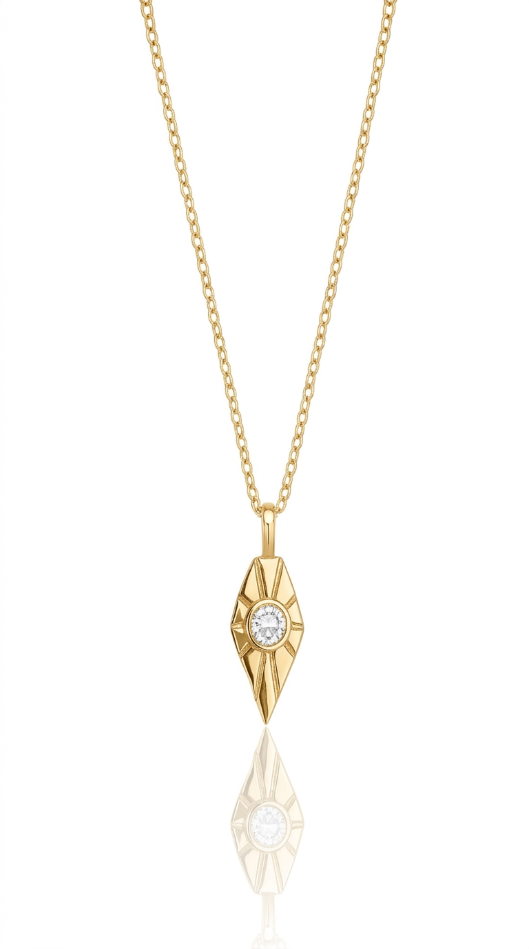 Taşlı Beşgen Gold Kolye